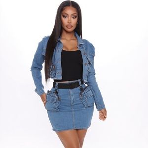 Cargo Denim Jacket and Skirt Set